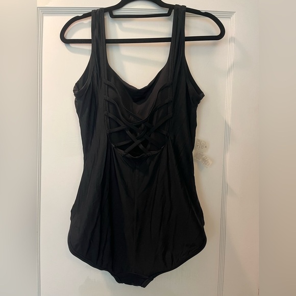 Calia Black Crisscross Back One Piece Swimsuit Size 14 - Picture 4 of 7